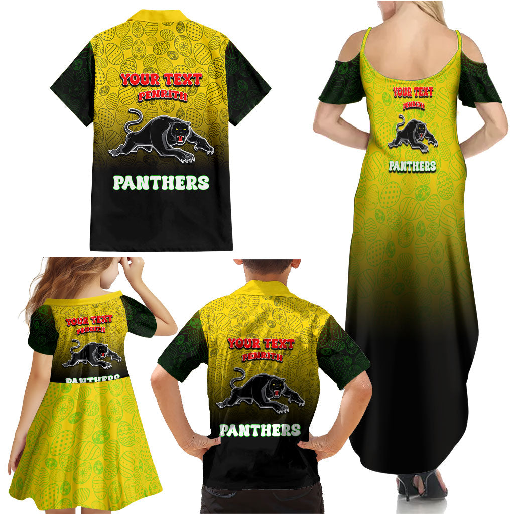 Personalized Penrith Panthers Family Matching Summer Maxi Dress and Hawaiian Shirt Easter Mascot - Colorful Eggs Cartoon Style