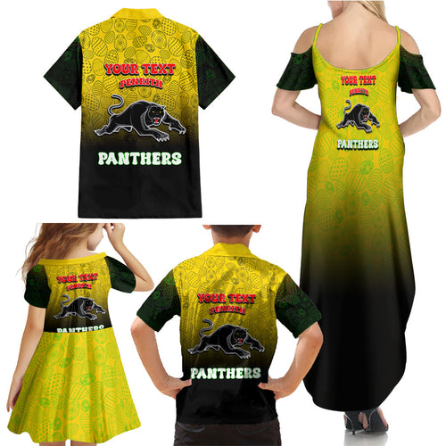 Personalized Penrith Panthers Family Matching Summer Maxi Dress and Hawaiian Shirt Easter Mascot - Colorful Eggs Cartoon Style