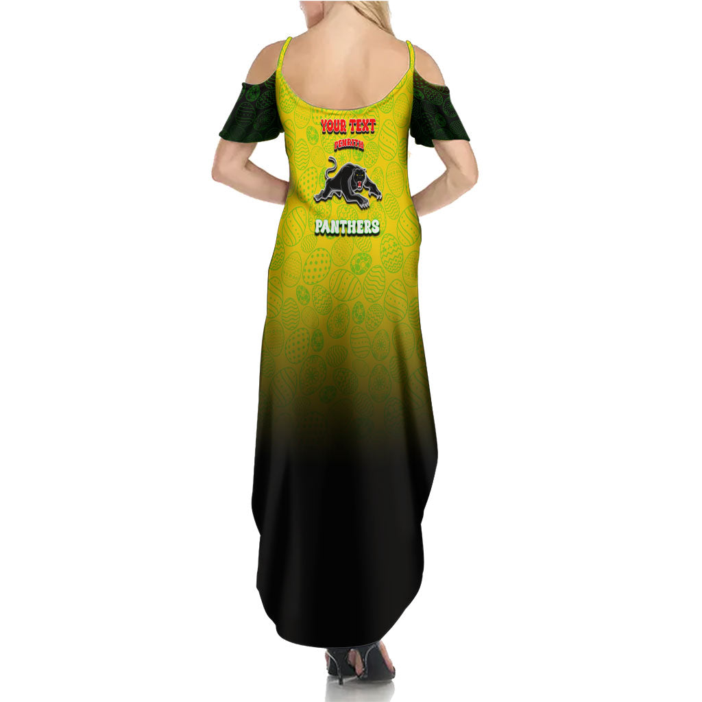Personalized Penrith Panthers Family Matching Summer Maxi Dress and Hawaiian Shirt Easter Mascot - Colorful Eggs Cartoon Style