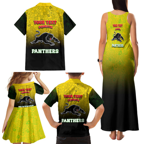 Personalized Penrith Panthers Family Matching Tank Maxi Dress and Hawaiian Shirt Easter Mascot - Colorful Eggs Cartoon Style