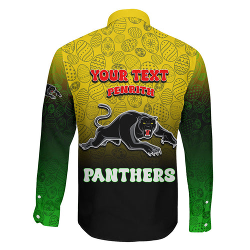 Personalized Penrith Panthers Family Matching Tank Maxi Dress and Hawaiian Shirt Easter Mascot - Colorful Eggs Cartoon Style