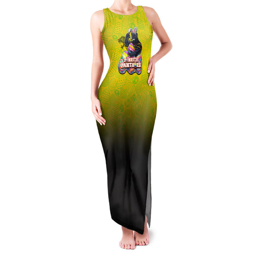 Personalized Penrith Panthers Family Matching Tank Maxi Dress and Hawaiian Shirt Easter Mascot - Colorful Eggs Cartoon Style