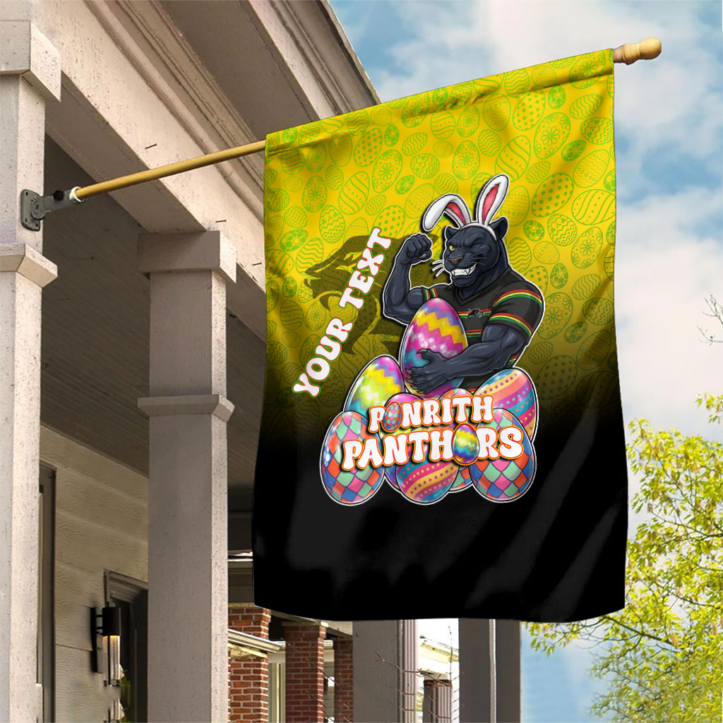 Personalized Penrith Panthers Garden Flag Easter Mascot - Colorful Eggs Cartoon Style