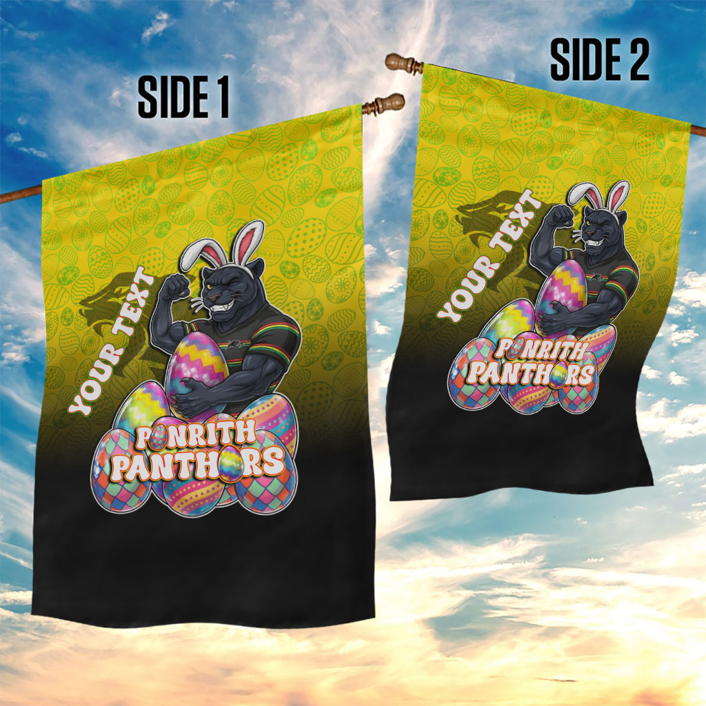 Personalized Penrith Panthers Garden Flag Easter Mascot - Colorful Eggs Cartoon Style