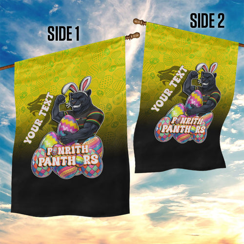Personalized Penrith Panthers Garden Flag Easter Mascot - Colorful Eggs Cartoon Style