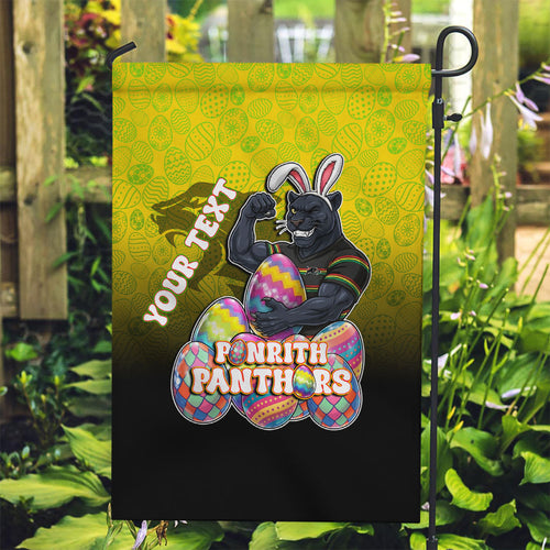 Personalized Penrith Panthers Garden Flag Easter Mascot - Colorful Eggs Cartoon Style