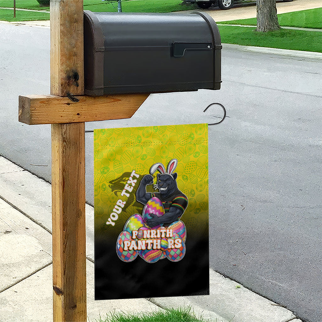 Personalized Penrith Panthers Garden Flag Easter Mascot - Colorful Eggs Cartoon Style