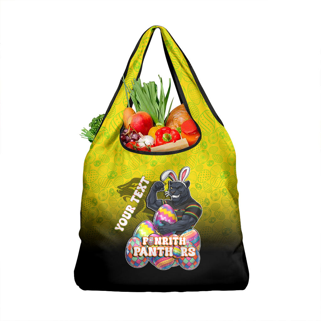 Personalized Penrith Panthers Grocery Bag Easter Mascot - Colorful Eggs Cartoon Style