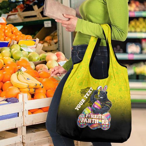 Personalized Penrith Panthers Grocery Bag Easter Mascot - Colorful Eggs Cartoon Style