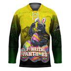 Personalized Penrith Panthers Hockey Jersey Easter Mascot - Colorful Eggs Cartoon Style