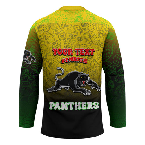Personalized Penrith Panthers Hockey Jersey Easter Mascot - Colorful Eggs Cartoon Style