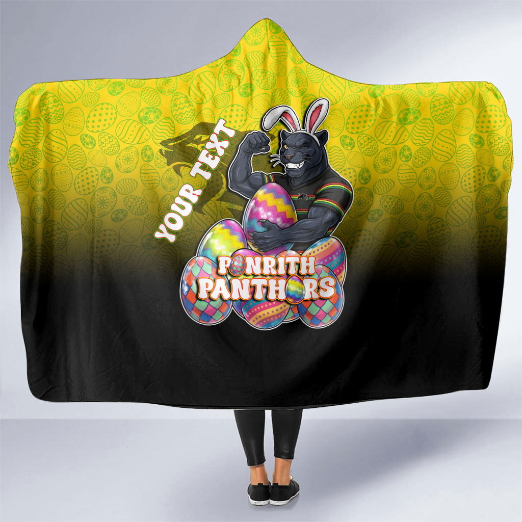 Personalized Penrith Panthers Hooded Blanket Easter Mascot - Colorful Eggs Cartoon Style
