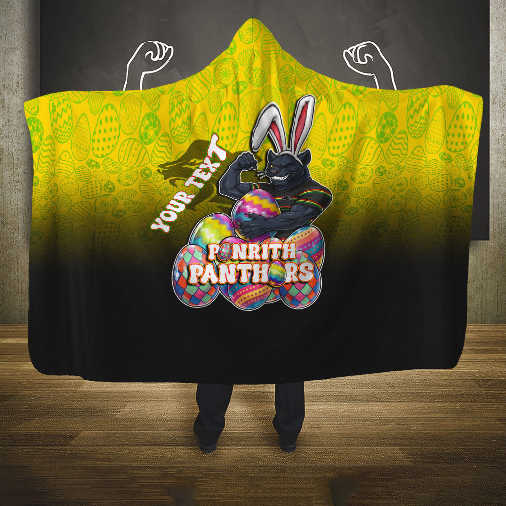 Personalized Penrith Panthers Hooded Blanket Easter Mascot - Colorful Eggs Cartoon Style