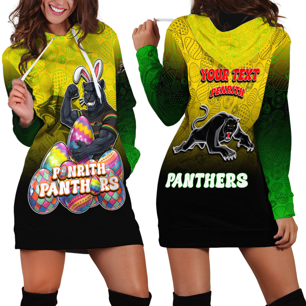 Personalized Penrith Panthers Hoodie Dress Easter Mascot - Colorful Eggs Cartoon Style
