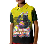 Personalized Penrith Panthers Kid Polo Shirt Easter Mascot - Colorful Eggs Cartoon Style