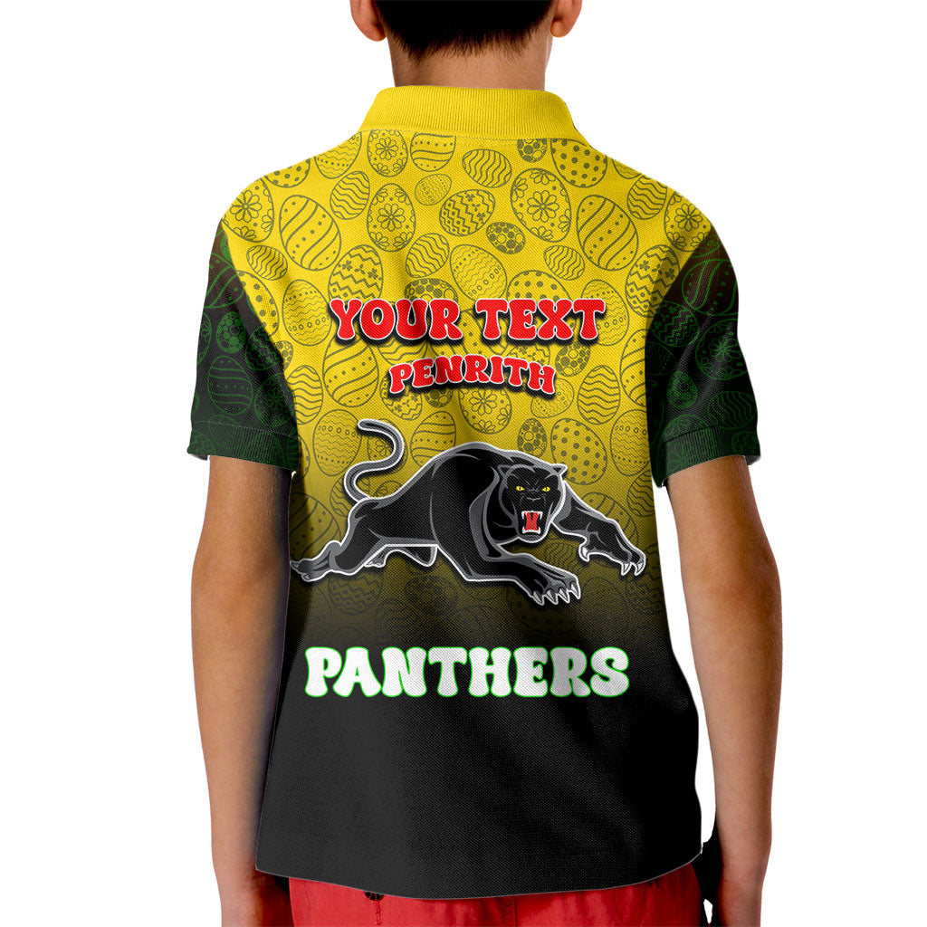 Personalized Penrith Panthers Kid Polo Shirt Easter Mascot - Colorful Eggs Cartoon Style