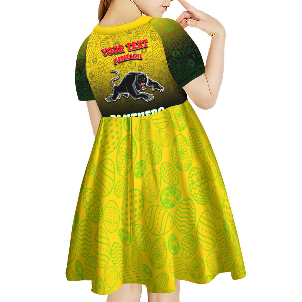 Personalized Penrith Panthers Kid Short Sleeve Dress Easter Mascot - Colorful Eggs Cartoon Style