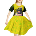 Personalized Penrith Panthers Kid Short Sleeve Dress Easter Mascot - Colorful Eggs Cartoon Style