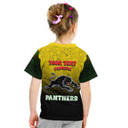 Personalized Penrith Panthers Kid T Shirt Easter Mascot - Colorful Eggs Cartoon Style