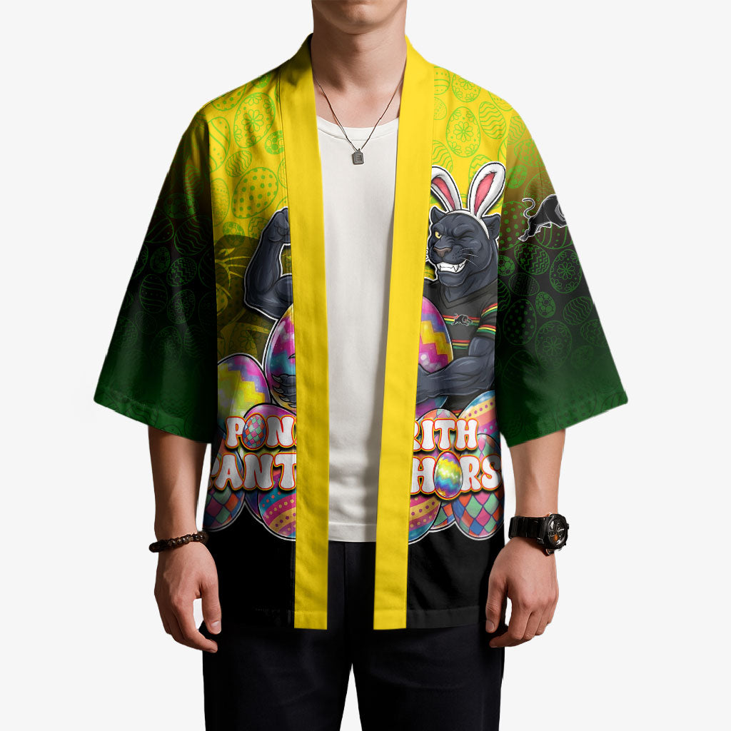 Personalized Penrith Panthers Kimono Easter Mascot - Colorful Eggs Cartoon Style
