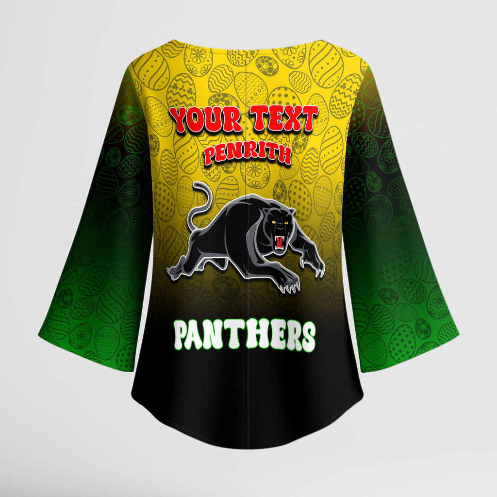 Personalized Penrith Panthers Kimono Sleeve Blouse Easter Mascot - Colorful Eggs Cartoon Style