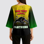 Personalized Penrith Panthers Kimono Sleeve Blouse Easter Mascot - Colorful Eggs Cartoon Style