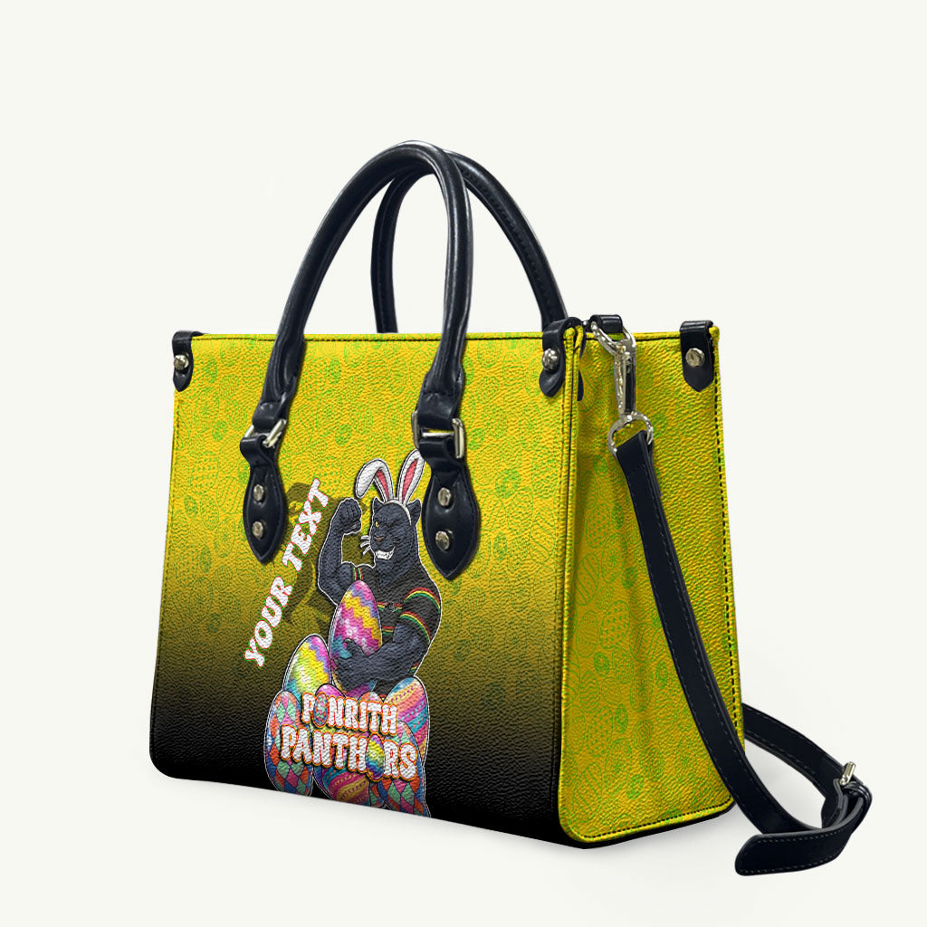 Personalized Penrith Panthers Leather Bag Easter Mascot - Colorful Eggs Cartoon Style