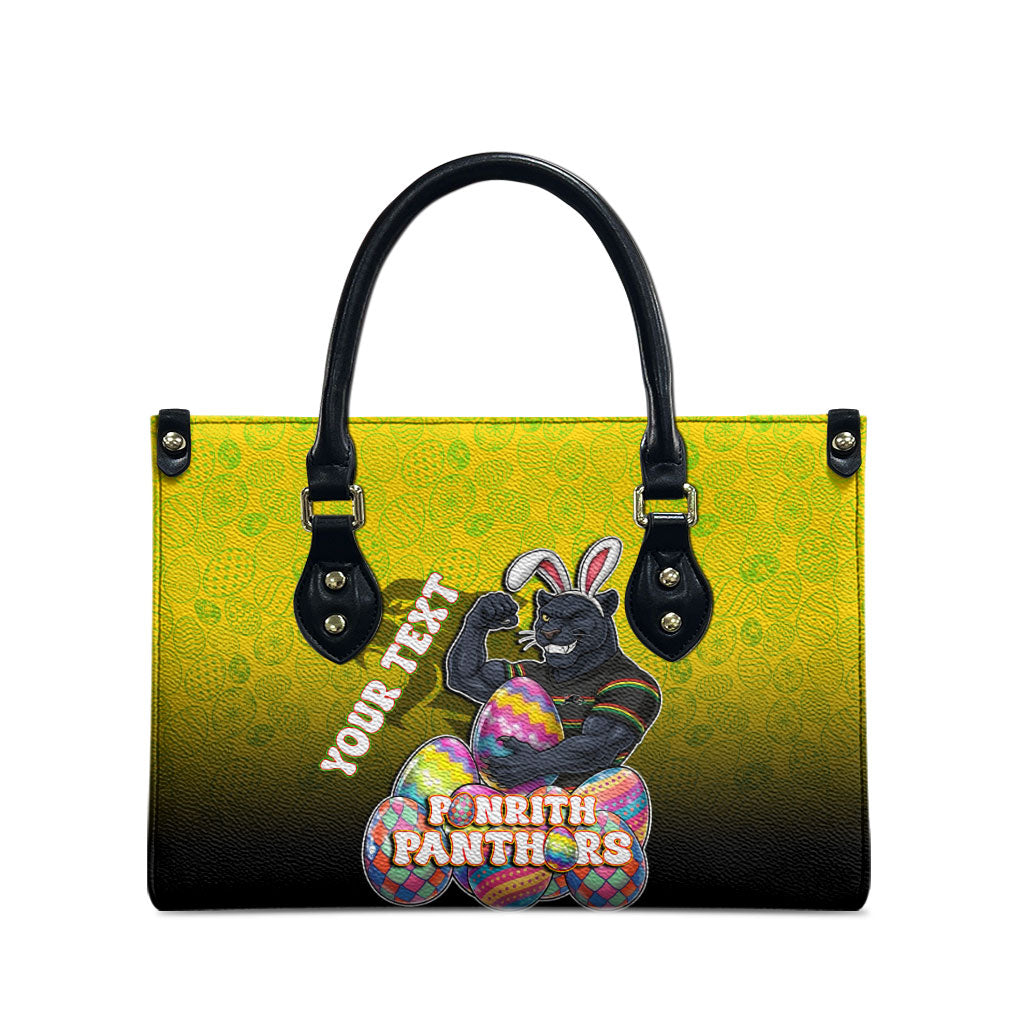 Personalized Penrith Panthers Leather Bag Easter Mascot - Colorful Eggs Cartoon Style