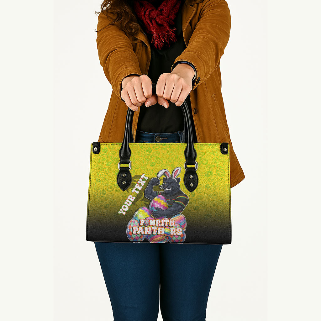 Personalized Penrith Panthers Leather Bag Easter Mascot - Colorful Eggs Cartoon Style