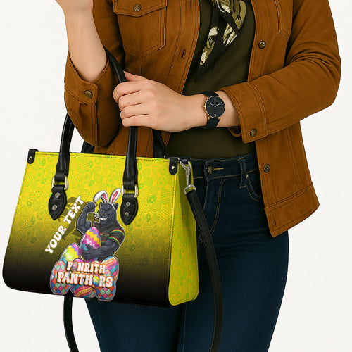 Personalized Penrith Panthers Leather Bag Easter Mascot - Colorful Eggs Cartoon Style