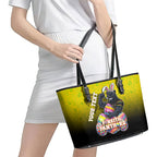 Personalized Penrith Panthers Leather Tote Bag Easter Mascot - Colorful Eggs Cartoon Style