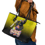 Personalized Penrith Panthers Leather Tote Bag Easter Mascot - Colorful Eggs Cartoon Style