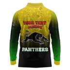 Personalized Penrith Panthers Long Sleeve Polo Shirt Easter Mascot - Colorful Eggs Cartoon Style