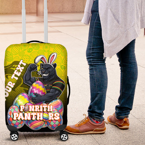 Personalized Penrith Panthers Luggage Cover Easter Mascot - Colorful Eggs Cartoon Style