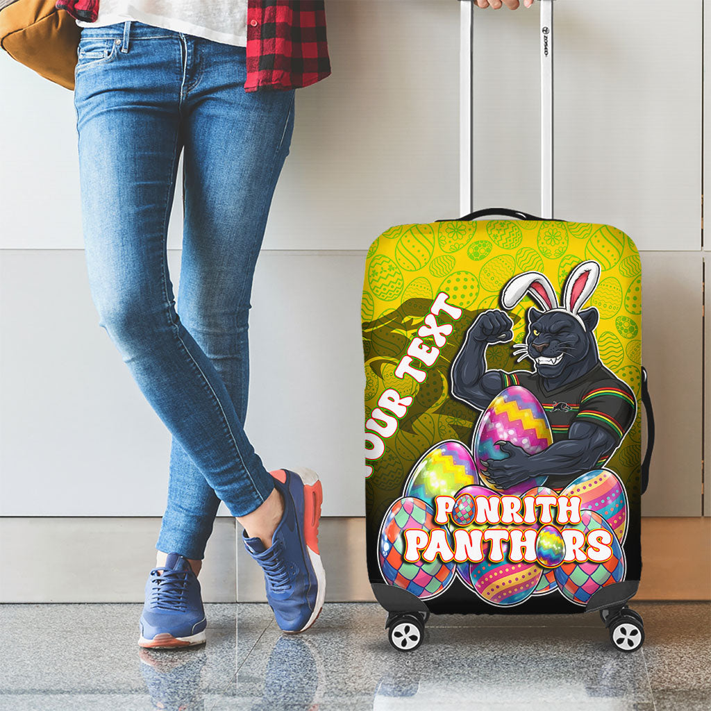 Personalized Penrith Panthers Luggage Cover Easter Mascot - Colorful Eggs Cartoon Style