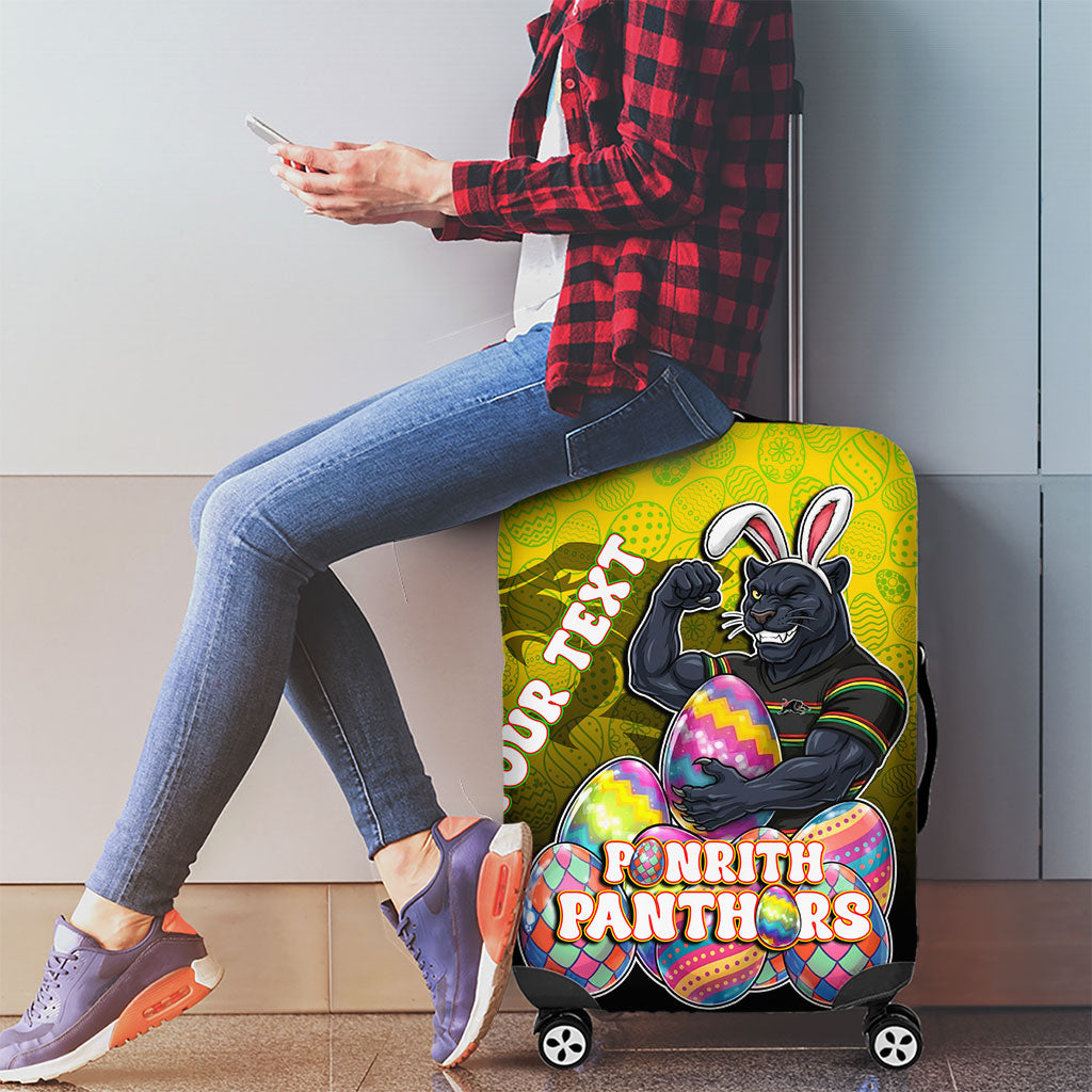 Personalized Penrith Panthers Luggage Cover Easter Mascot - Colorful Eggs Cartoon Style