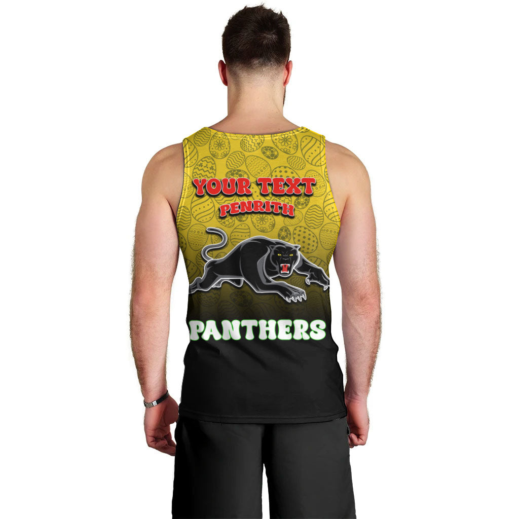 Personalized Penrith Panthers Men Tank Top Easter Mascot - Colorful Eggs Cartoon Style