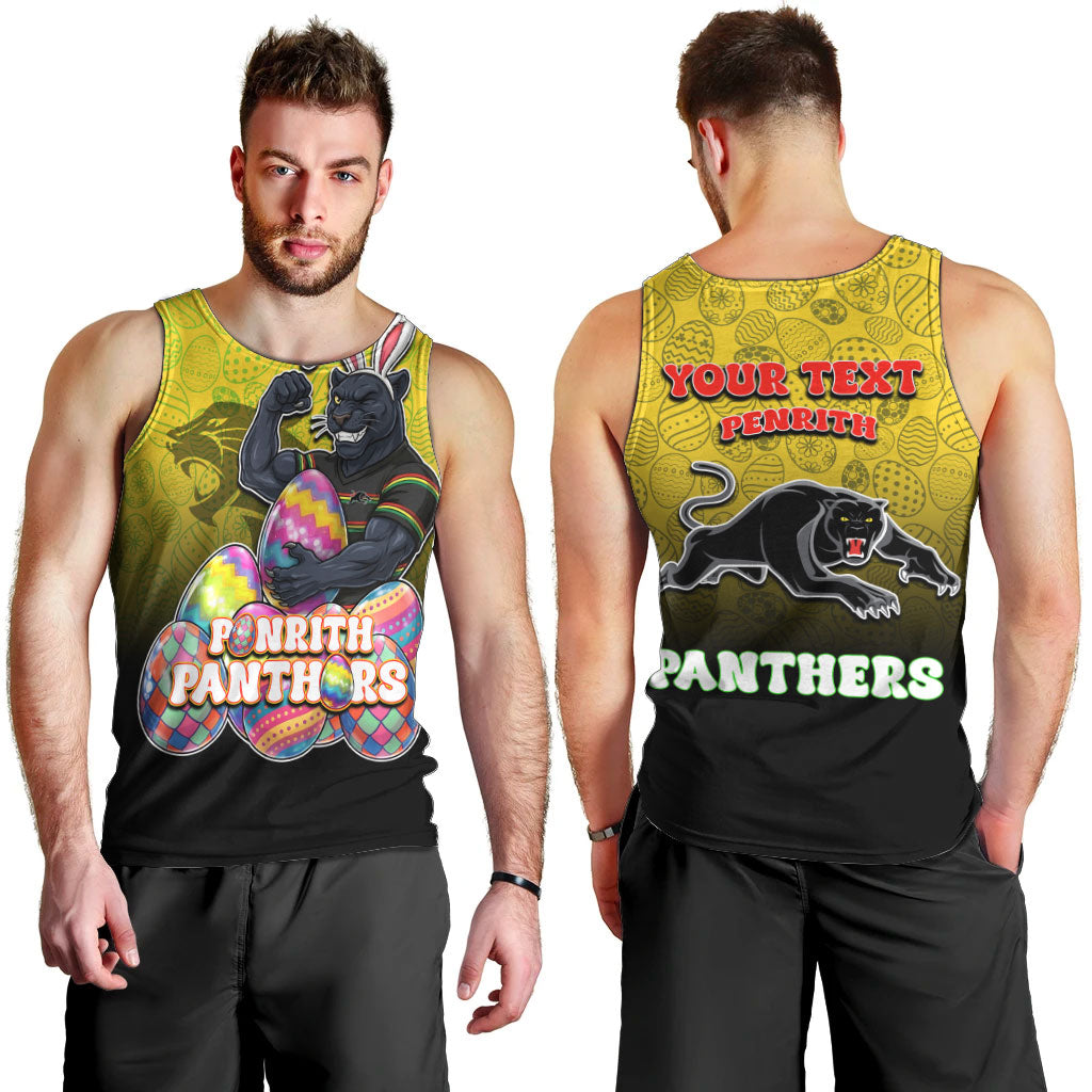 Personalized Penrith Panthers Men Tank Top Easter Mascot - Colorful Eggs Cartoon Style