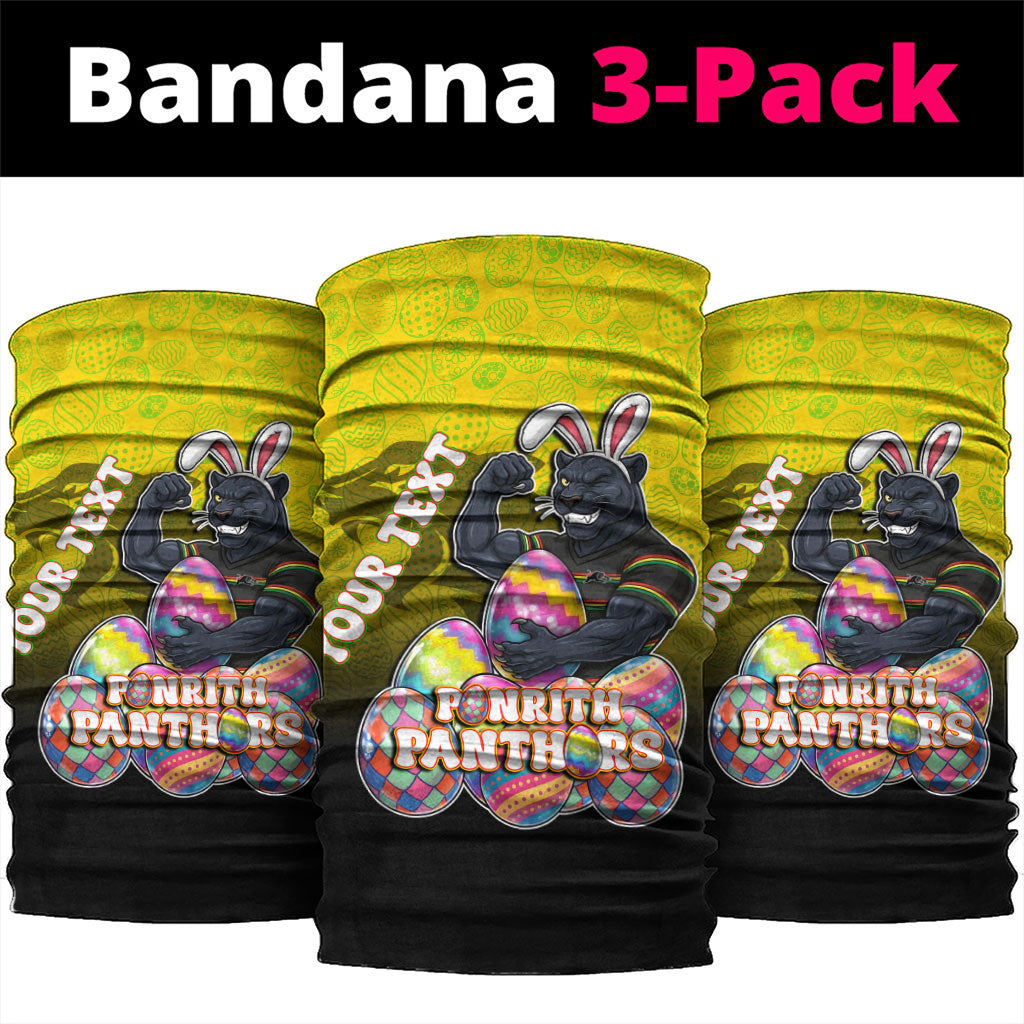 Personalized Penrith Panthers Neck Gaiter Easter Mascot - Colorful Eggs Cartoon Style