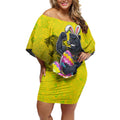 Personalized Penrith Panthers Off Shoulder Short Dress Easter Mascot - Colorful Eggs Cartoon Style