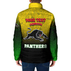 Personalized Penrith Panthers Padded Jacket Easter Mascot - Colorful Eggs Cartoon Style