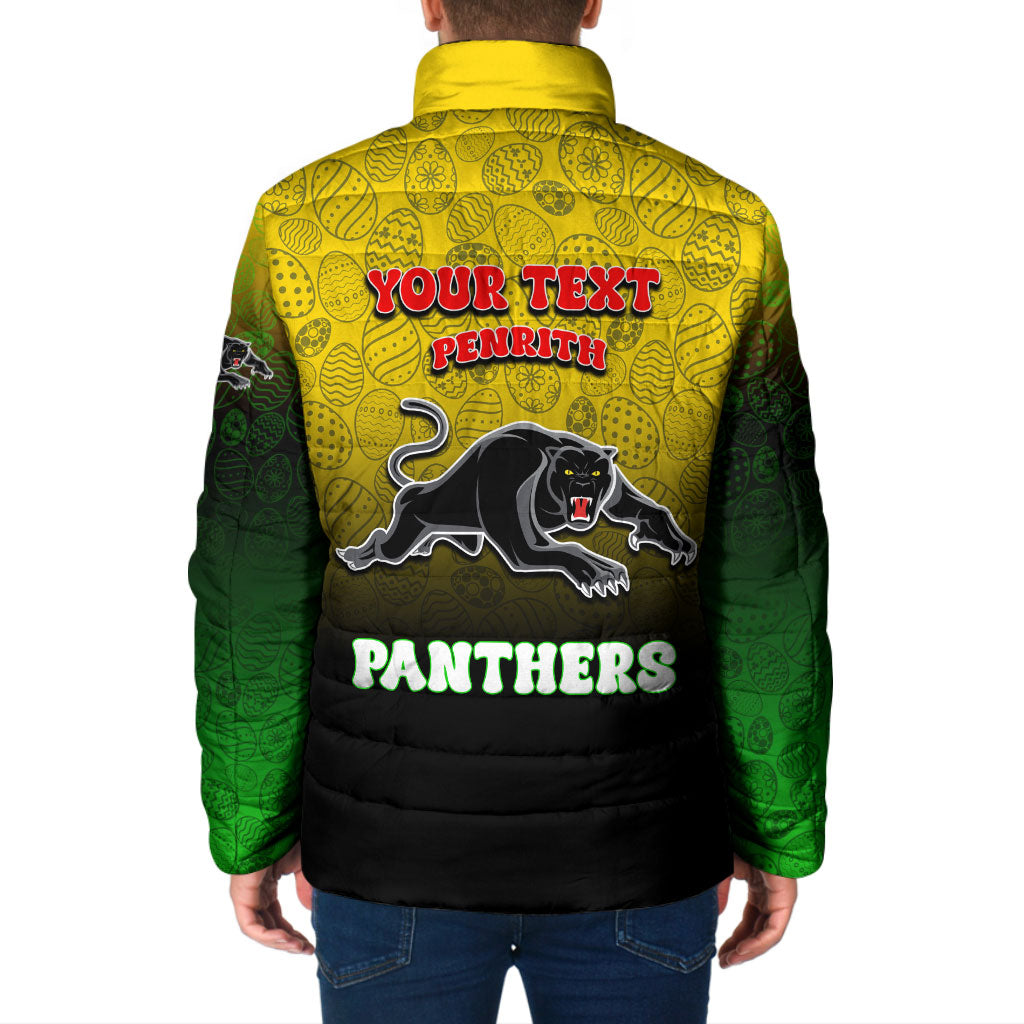 Personalized Penrith Panthers Padded Jacket Easter Mascot - Colorful Eggs Cartoon Style