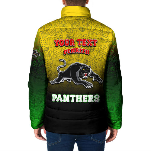 Personalized Penrith Panthers Padded Jacket Easter Mascot - Colorful Eggs Cartoon Style