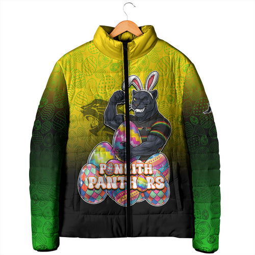 Personalized Penrith Panthers Padded Jacket Easter Mascot - Colorful Eggs Cartoon Style