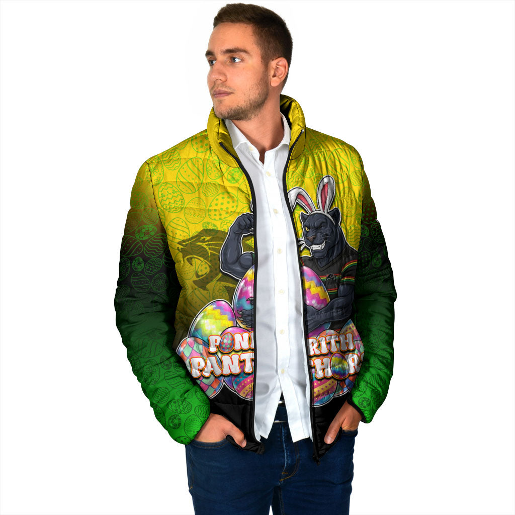 Personalized Penrith Panthers Padded Jacket Easter Mascot - Colorful Eggs Cartoon Style