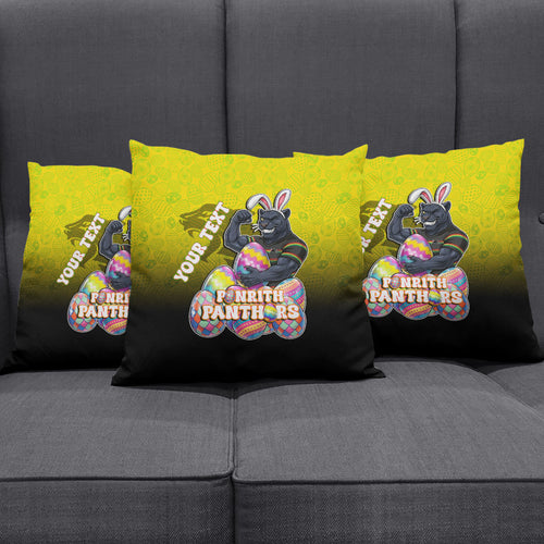 Personalized Penrith Panthers Pillow Cover Easter Mascot - Colorful Eggs Cartoon Style