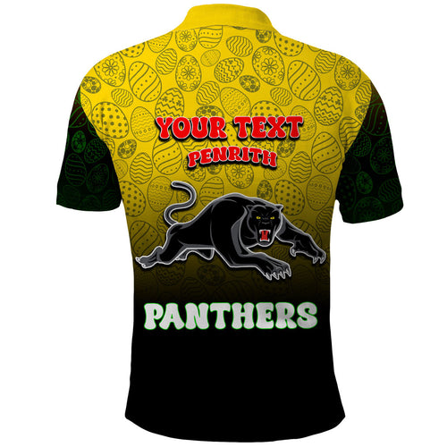 Personalized Penrith Panthers Polo Shirt Easter Mascot - Colorful Eggs Cartoon Style