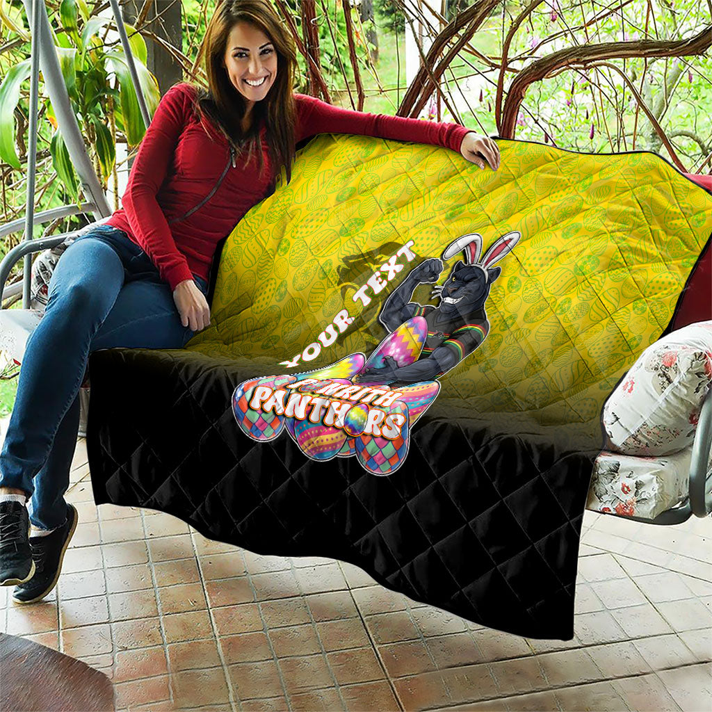 Personalized Penrith Panthers Quilt Easter Mascot - Colorful Eggs Cartoon Style