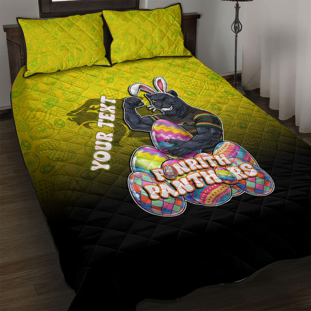Personalized Penrith Panthers Quilt Bed Set Easter Mascot - Colorful Eggs Cartoon Style