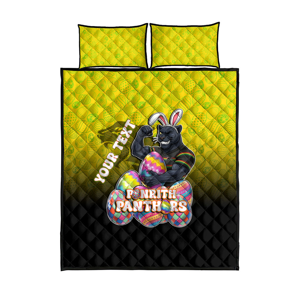 Personalized Penrith Panthers Quilt Bed Set Easter Mascot - Colorful Eggs Cartoon Style